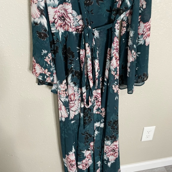 City Chic Plus Sz 18 Fleetwood Print Maxi Dress Jade Blossom Wrap Kimono Sleeve - Picture 3 of 7